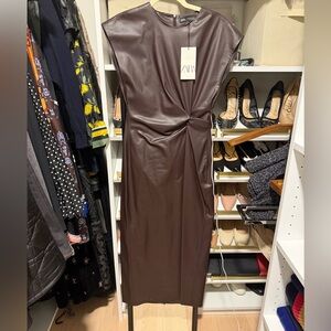 Zara Eggplant Faux Leather Midi Dress